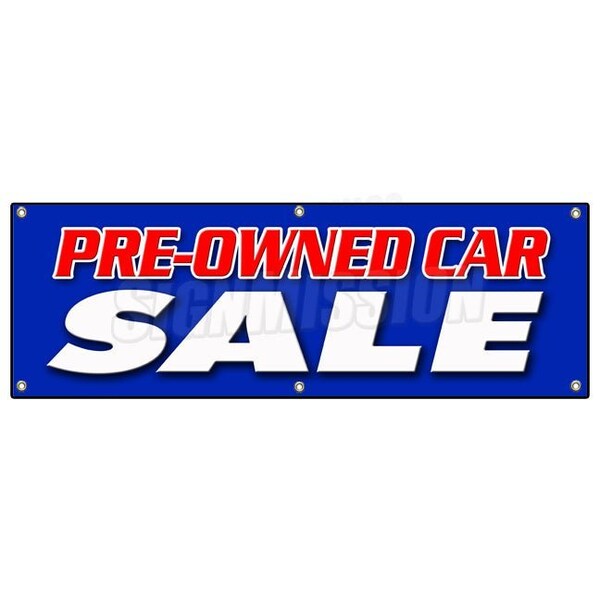 Signmission PRE-OWNED CAR SALE BANNER SIGN used auto automobile buy here we finance B-72 Pre-Owned Car Sale - main